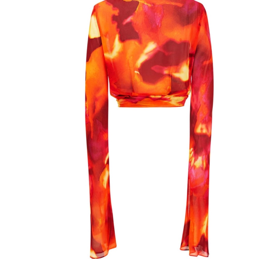 Rat & Boa Fantini Blouse Top Shirt Silk Medium Red Orange Fire Wrap Bikini - Picture 8 of 11